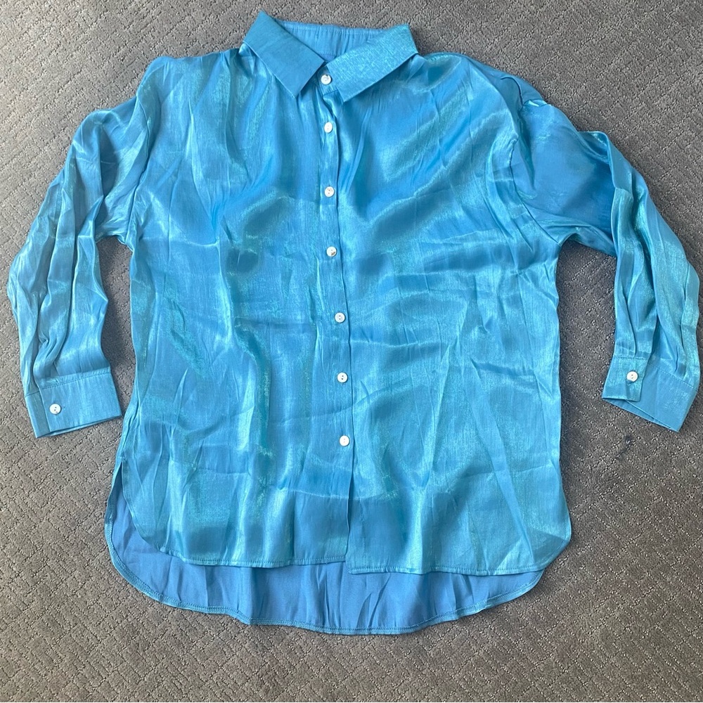 Iridescent Blue Button Down Shirt